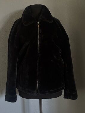 JouJou Black Faux Fur Zip-Up Jacket Womens Size S